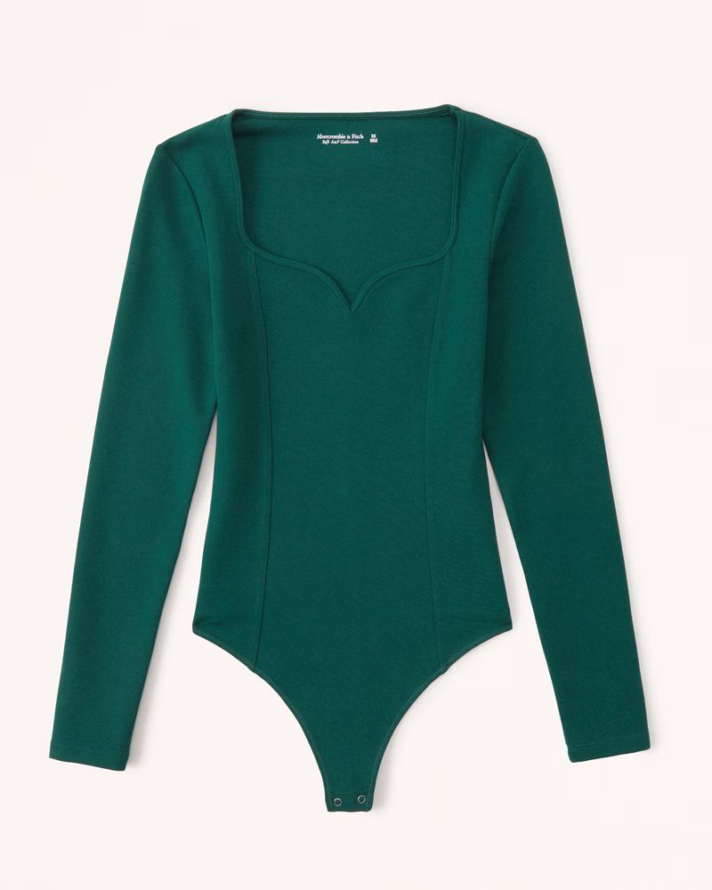 Women's Long-Sleeve Ponte Sweetheart Bodysuit | Women's | Abercrombie.com | Abercrombie & Fitch (US)