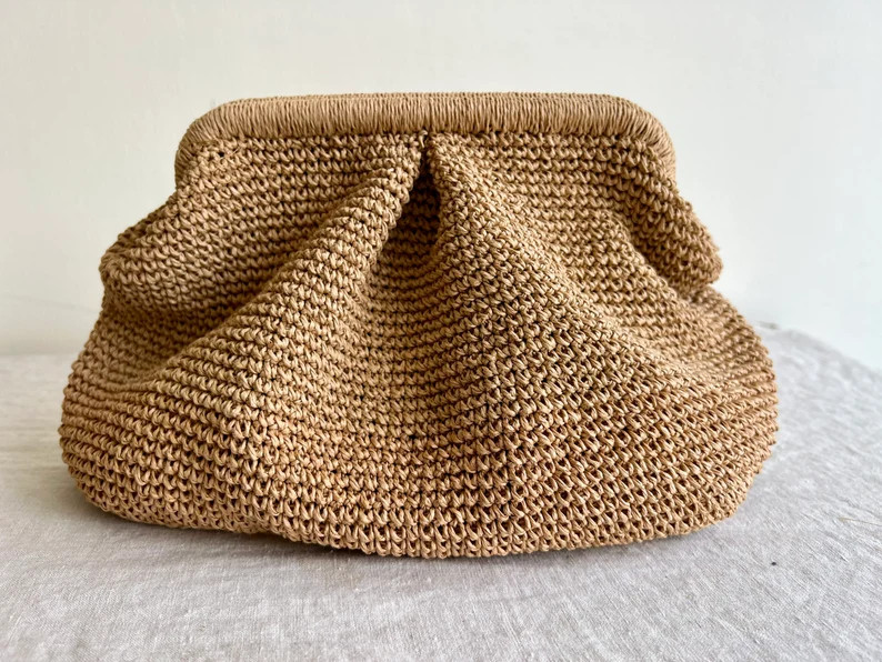 Straw Bag Clutch, Crochet Purse, Raffia Bag Coach, Natural Hand-Knitted Clutch, Crochet Raffia Ba... | Etsy (US)