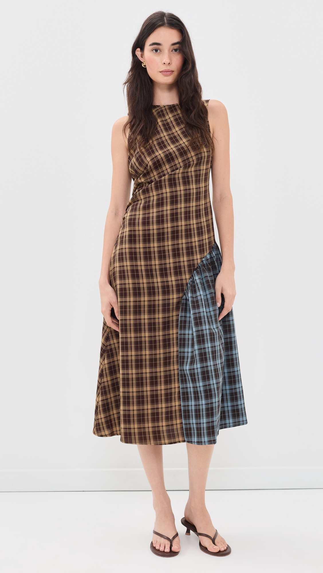 Another Girl Contrast Check Panel Midaxi Dress Brown/Blue XL | Shopbop