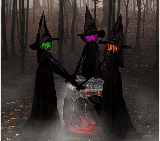 Evergreen LED 3 Witches & Cauldron Garden Stake - QVC.com | QVC