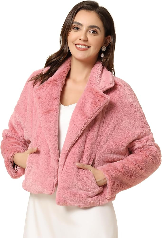 Allegra K Women's Winter Wedding Faux Fur Bolero Jacket Loose Formal Faux Fur Coat | Amazon (US)