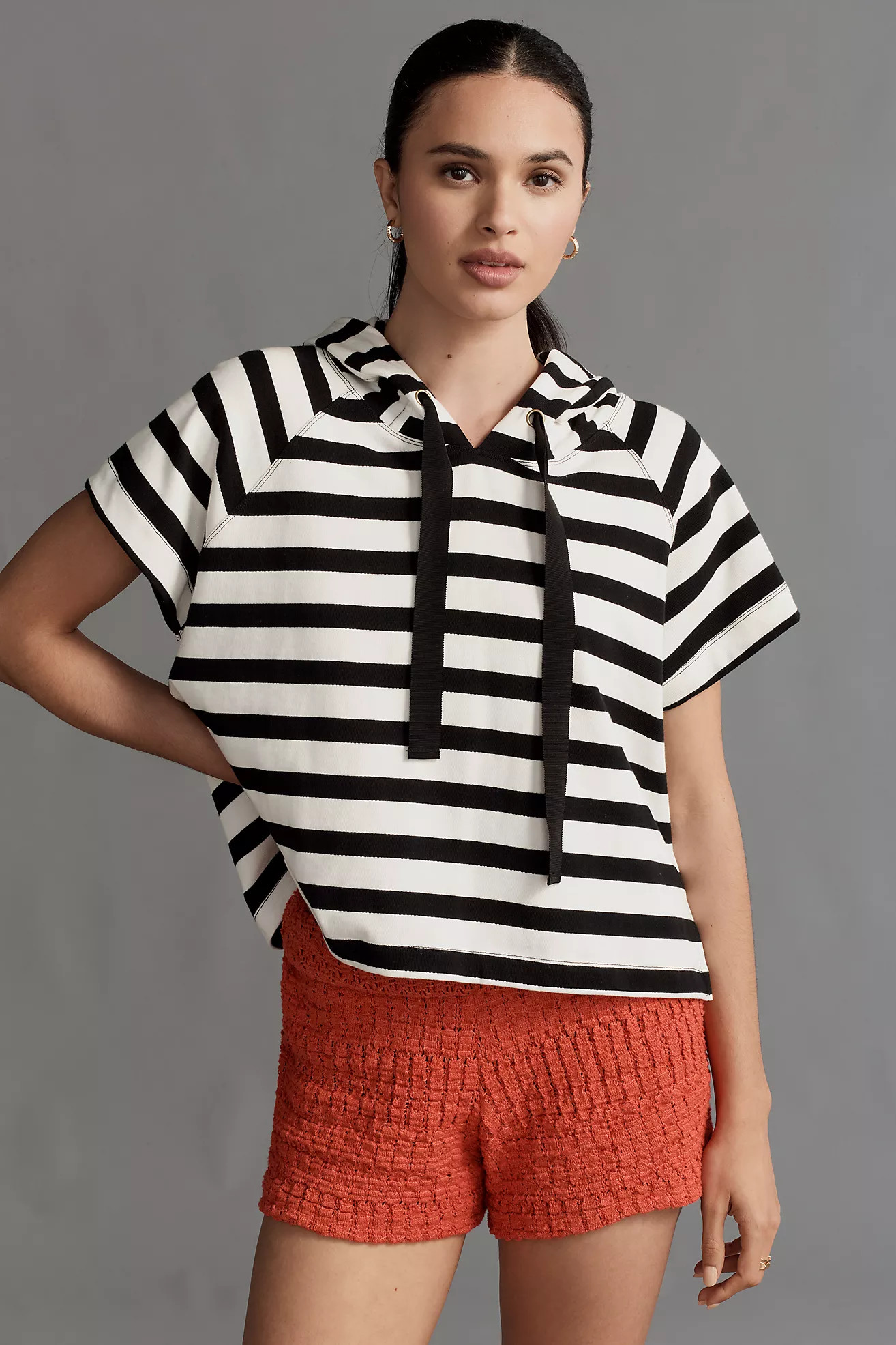 Maeve Boxy Striped Short-Sleeve Hoodie | Anthropologie (US)
