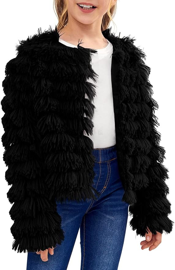 Inorin Girls Open Front Cardigan Faux Fur Coat Warm Fuzzy Trendy Winter Vintage Parka Shaggy Part... | Amazon (US)