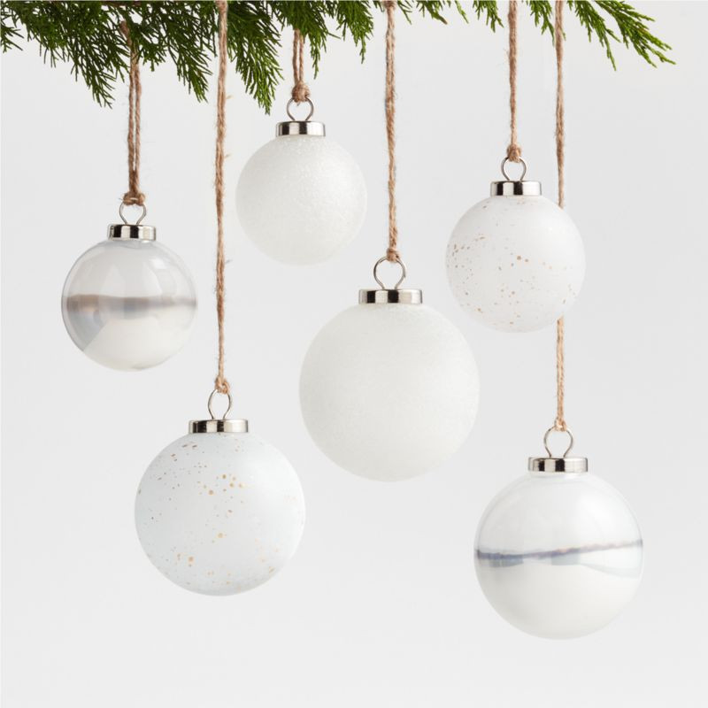 Winter White Glass Christmas Tree Ornaments , Set of 6 + Reviews | Crate & Barrel | Crate & Barrel