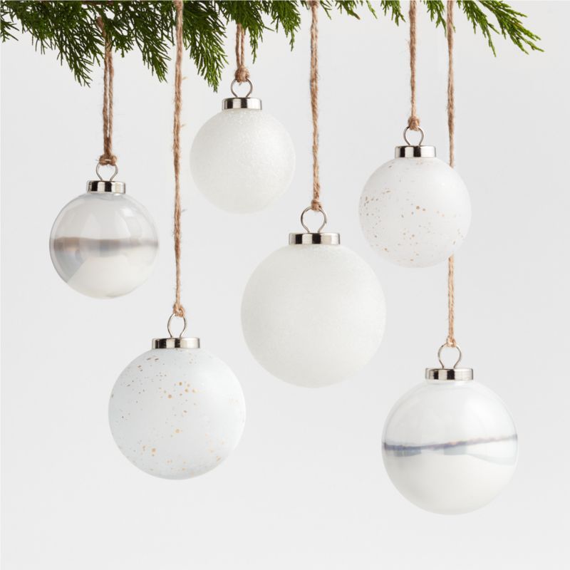 Winter White Glass Christmas Tree Ornaments , Set of 6 | Crate & Barrel | Crate & Barrel