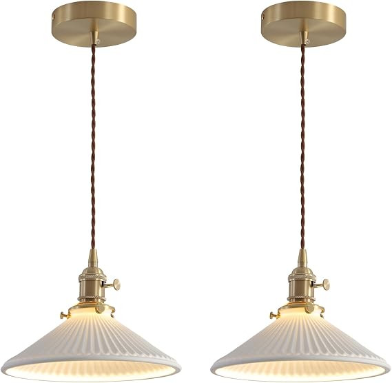 Pendant Light 2-Pack, Gold & Ceramic Shade for Kitchen Island, 8.7" | Amazon (US)