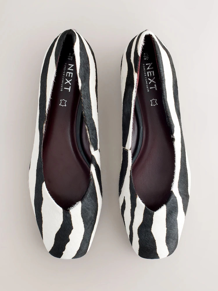 Zebra Forever Comfort® Leather Square Toe Ballerina Flats | Next US