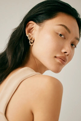 Mixed Metal Ribbed Huggie Earrings | Anthropologie (US)