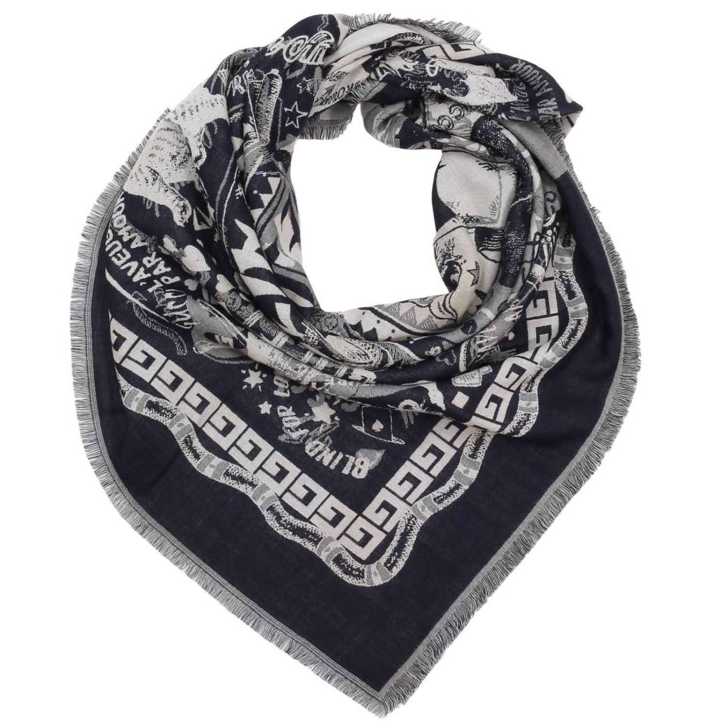 Scarf 110 X 110 Cm Wool And Silk Scarf With Multi-pattern And Love Writing | Giglio.com