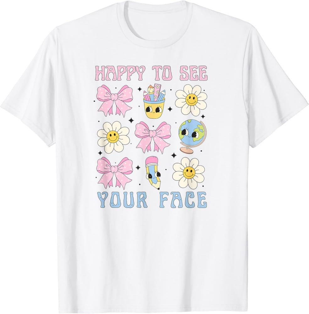 Happy to see your face Groovy back to school Cute Teacher T-Shirt | Amazon (US)