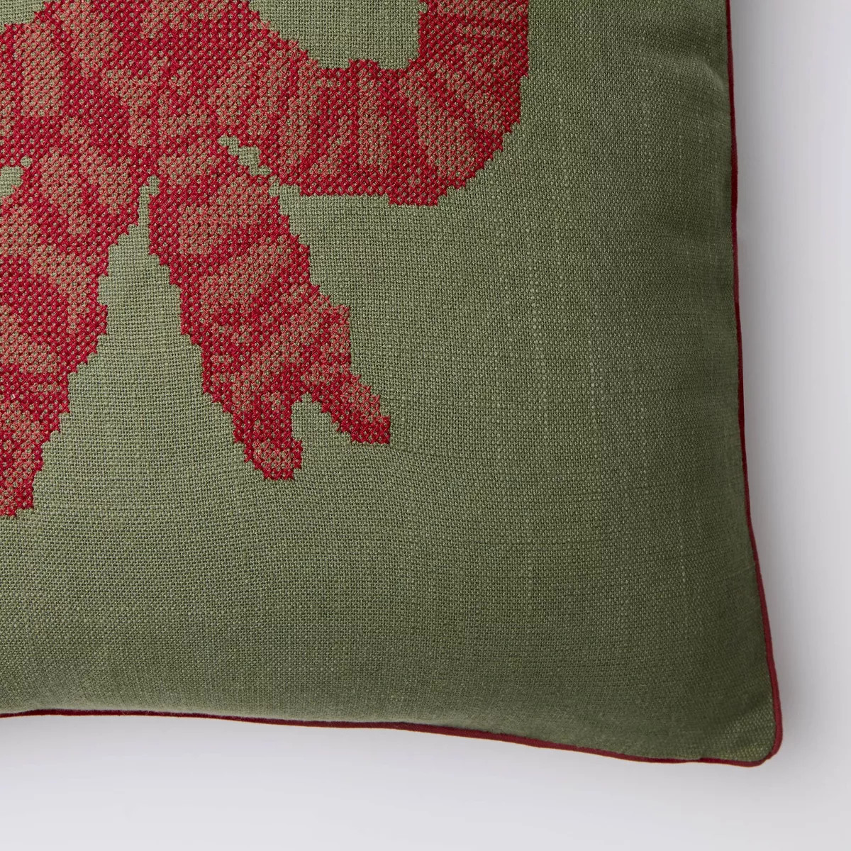 20"x20" Dark Green with Red Bow Pillow - Threshold™ designed with Studio McGee | Target