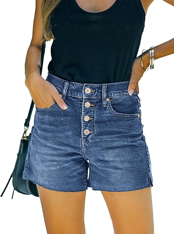 luvamia Women's Casual Ripped Denim Shorts High Rise Distressed Rolled Hem Jeans Shorts | Amazon (US)