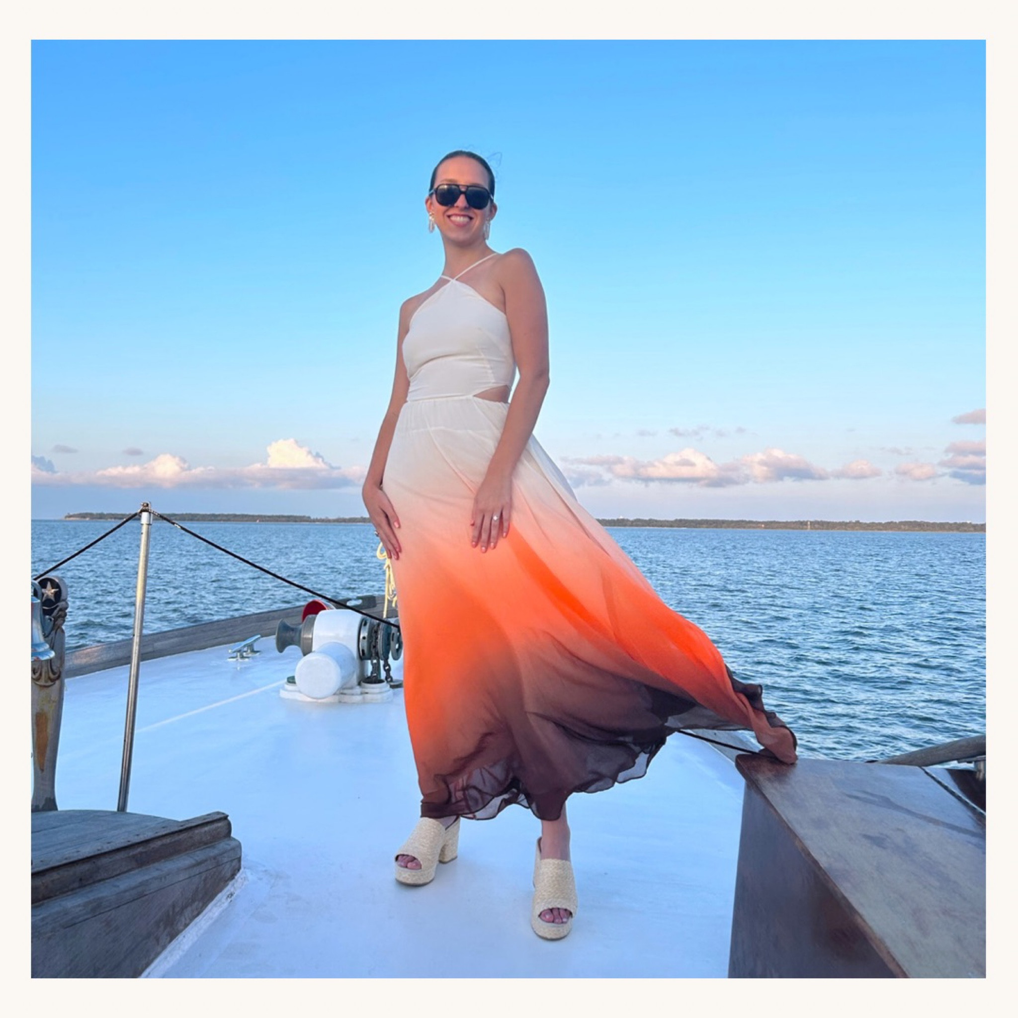 Sailing Sunsets theme bachelorette outfit for the bride. Dress is Rachel Roy Lively Ombré Maxi from Rent the Runway!! 

#LTKsalealert #LTKstyletip #LTKshoecrush