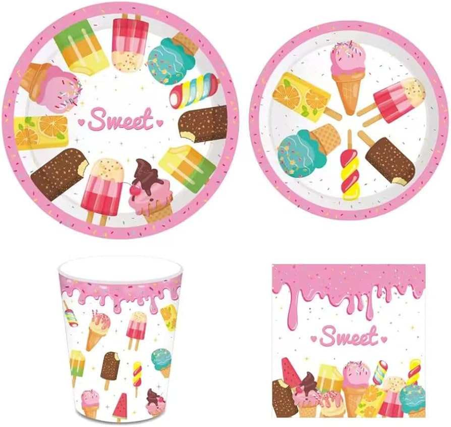 Ice Cream Party Decorations,Popsicle Party Decorations–Serves 16–Includes Ice Cream Paper Pla... | Amazon (US)