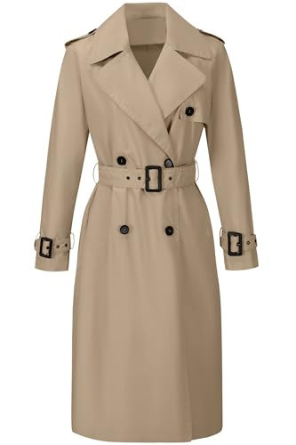 RISISSIDA Women Double-Breasted Long Trench Coats Water Resistant,Beige,XXL | Amazon (US)