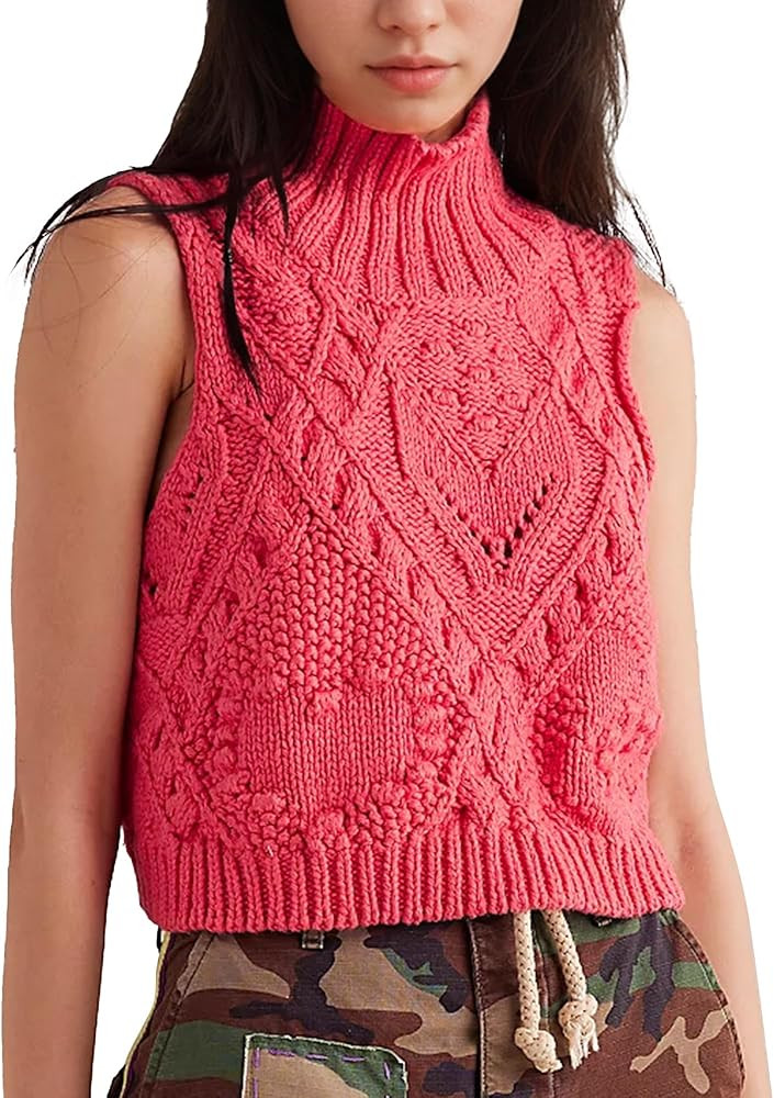 Hixiaohe Turtleneck Crochet Sweater Vest Fall Fashion Knit Sleeveless Tank Tops for Women Lightwe... | Amazon (US)