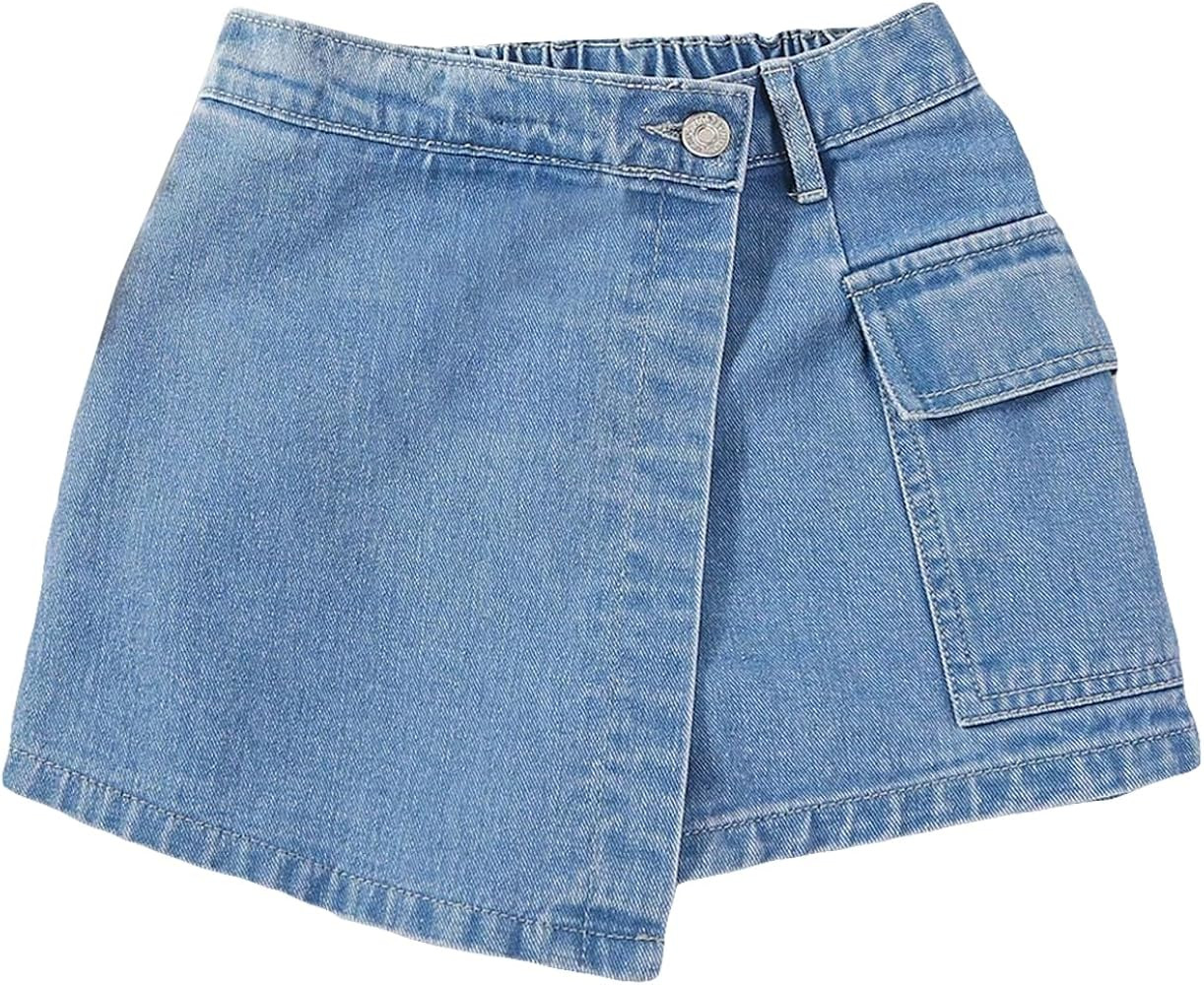 SweatyRocks Girl's Elastic High Waist Denim Skort Casual Jean Shorts with Pockets | Amazon (US)