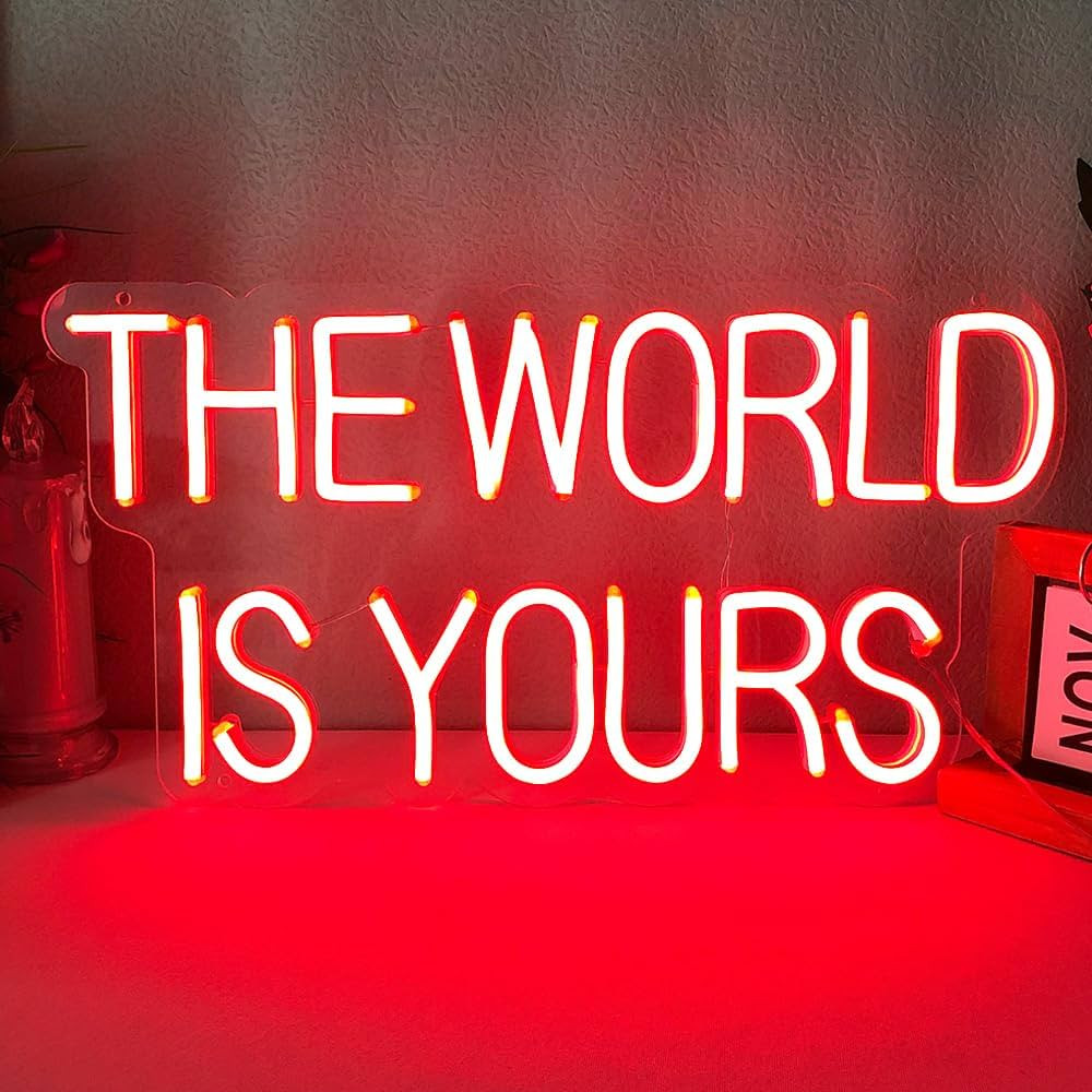 JXIN The World Is Yours Neon Sign Red for Wall Decor, 17"x9", Reusable USB Powered LED Signs for ... | Amazon (US)