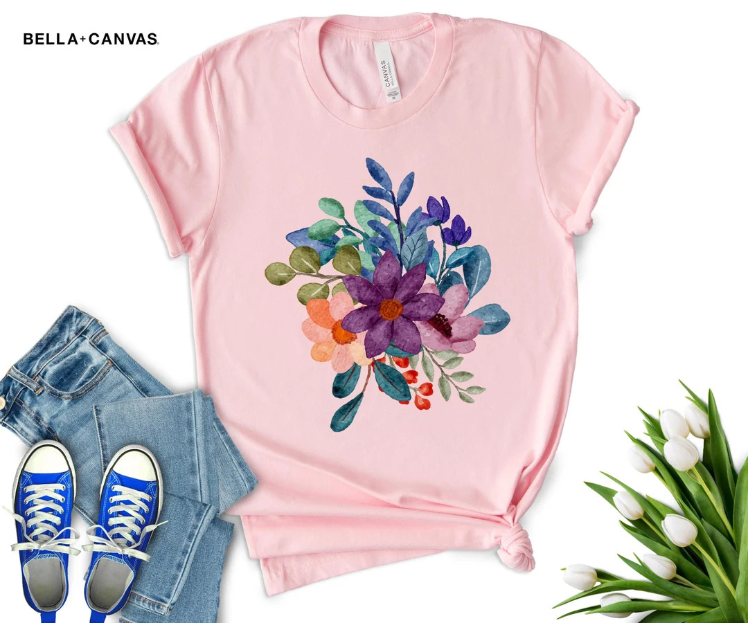 Boho Watercolor Wildflowers Tshirt, Floral Tshirt, Garden Flowers, Boho Flowers Shirt, Wildflower... | Etsy (US)