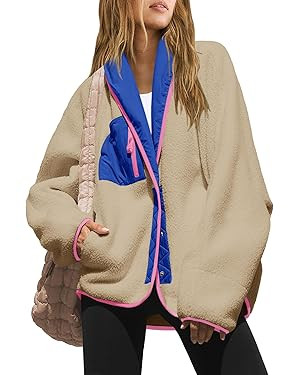 Nirovien Womens Fuzzy Fleece Jacket Colorblock Sherpa Jackets Shawl Winter Coats with Pockets War... | Amazon (US)