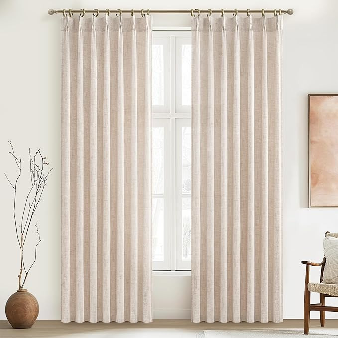 PleatedDrapes Light Filtering Primitive for Living Room, Thick Linen Semi Sheer Curtains 96 Inche... | Amazon (US)