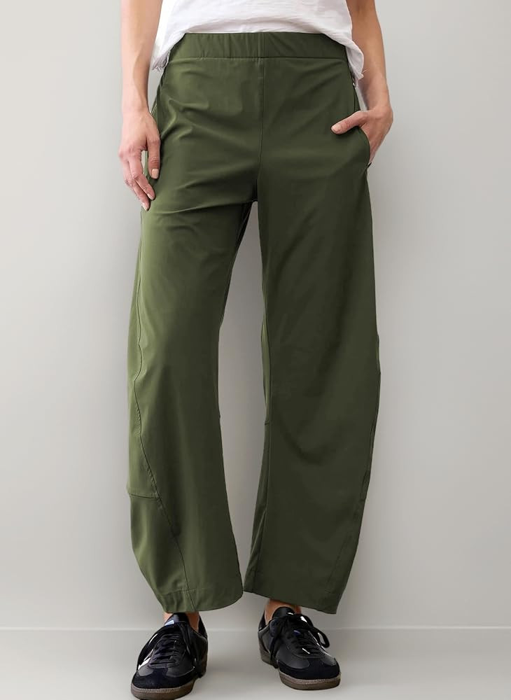 SeeLuNa Women Barrel Travel Pants Elastic Waistband Tapered Leg Baggy Mid Rise Work Trousers Loun... | Amazon (UK)