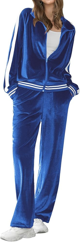 Ekouaer Women's Velvet Velor Tracksuits 2 Piece Lounge Outfits Zip Up Sweatshirt and Sweatpants w... | Amazon (US)