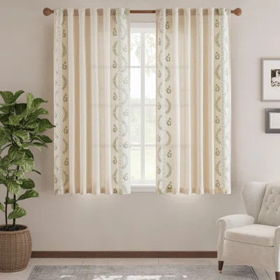 Linen Blend Embroidered Curtains Farmhouse Flower Patterned Curtains for Bedroom | Wayfair North America