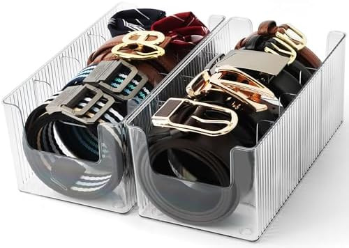 Acrylic Belt Organizer - 2 Pack with Adjustable 4 Compartments & Stackable Design, Clear Storage ... | Amazon (US)