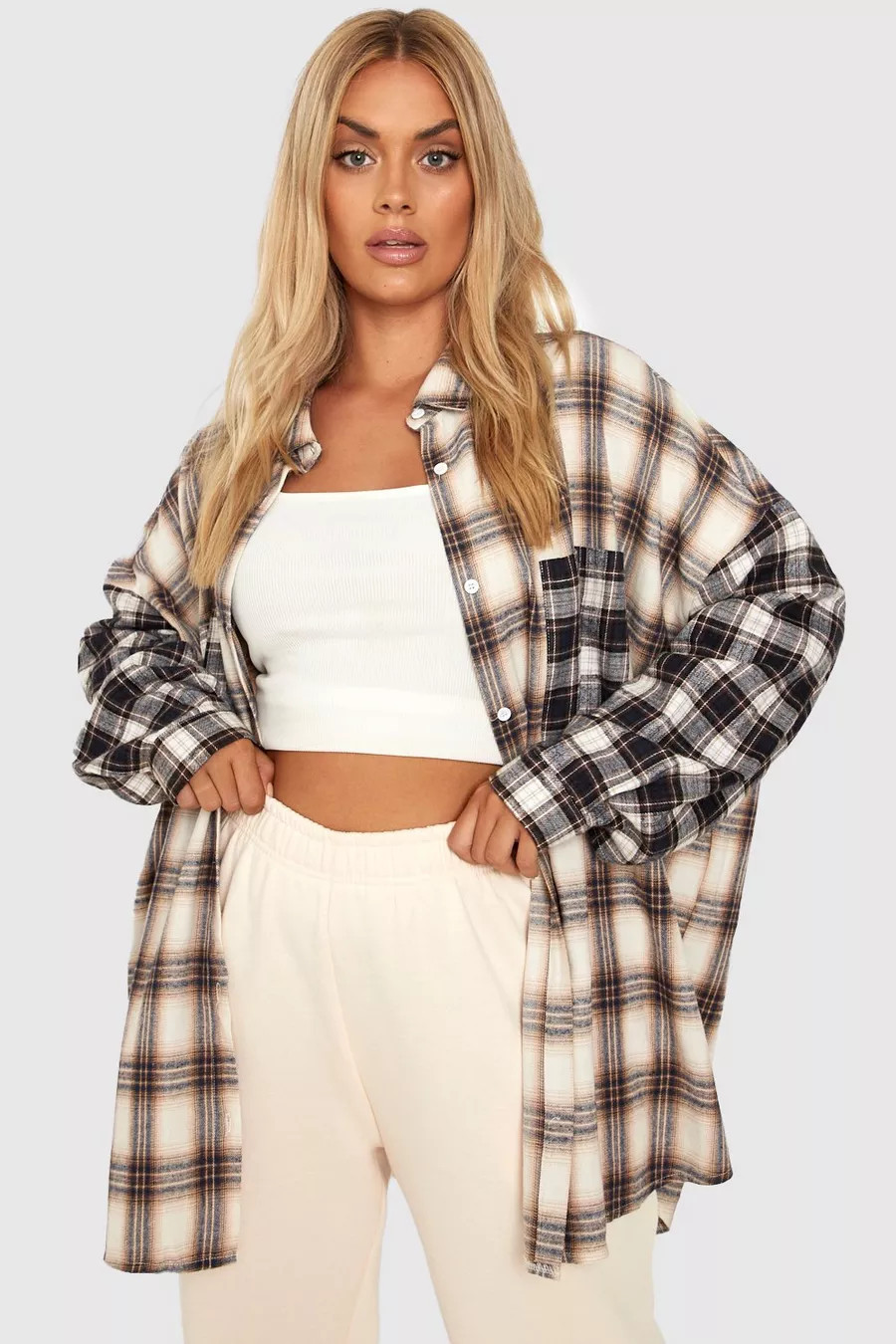 Plus Mixed Flannel Oversized Shirt | Boohoo.com (US & CA)