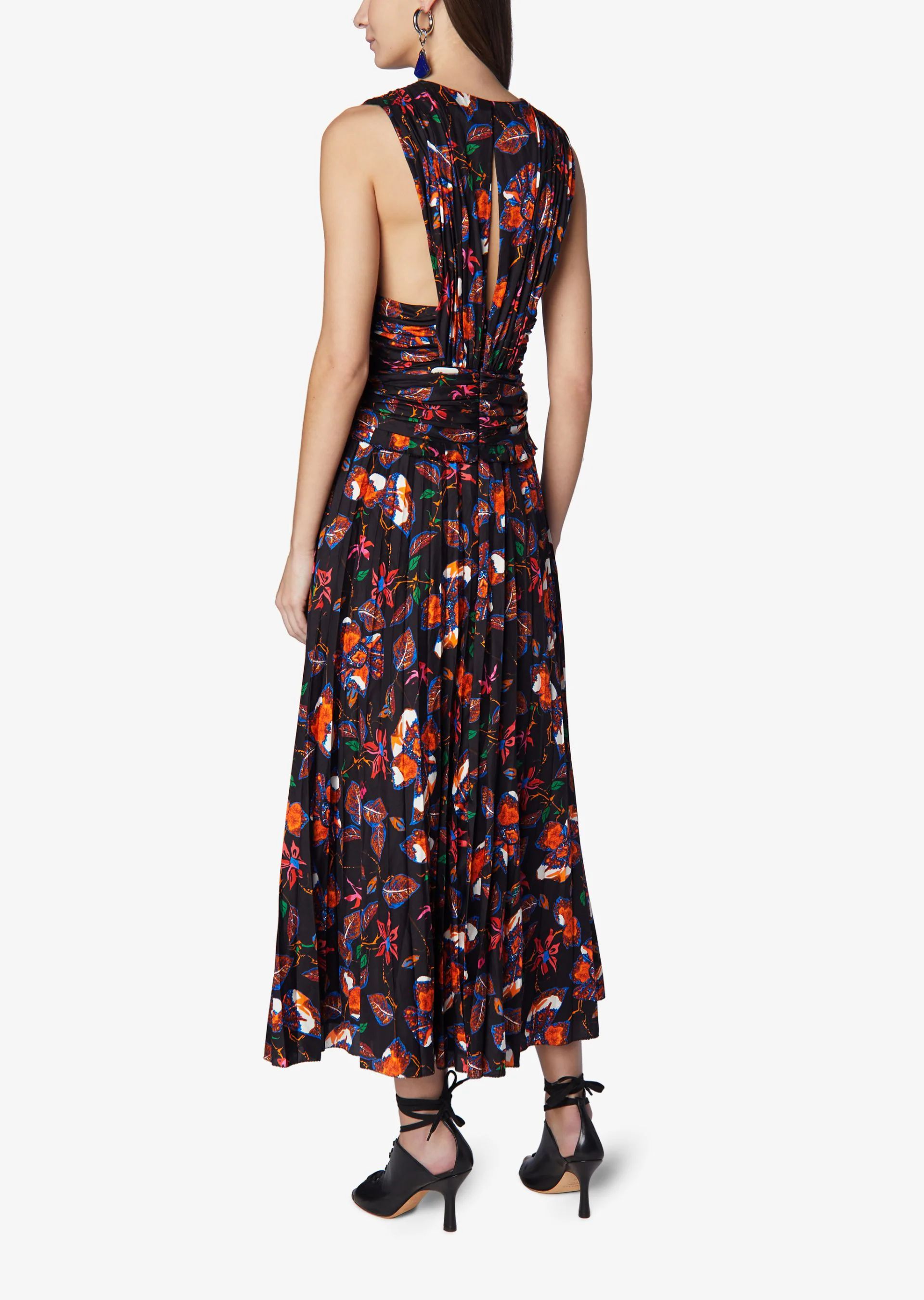 Ruched Pleated Indian Floral Maxi Dress | Derek Lam (Global)
