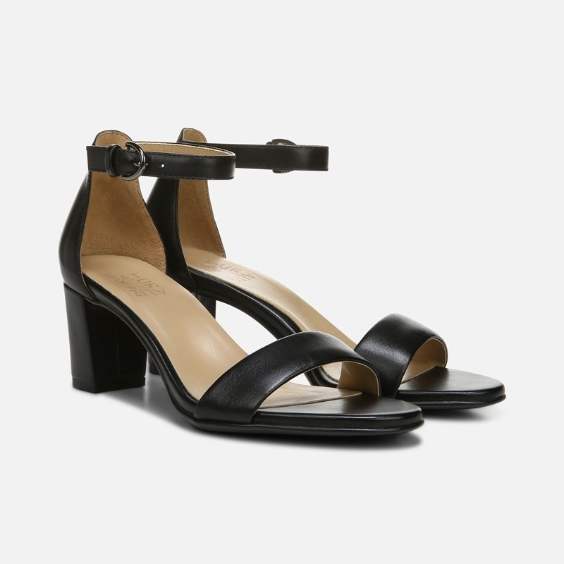 Naturalizer Vera Dress Sandals, Black Leather, 8.5W Almond Toe, Block Heels, Ankle Strap | Naturalizer