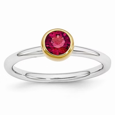 Black Bow Jewelry Two Tone Sterling Silver Stackable 5mm Round Created Ruby Ring Size10 | Target