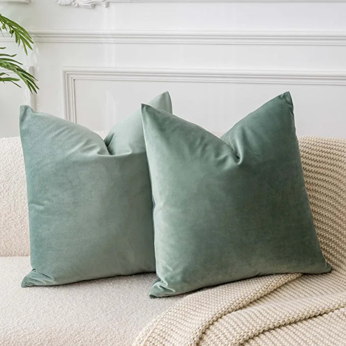 JUSPURBET Sage 24x24 Velvet Throw Pillow Covers Set of 2,Decorative Solid Soft Cushion Cases for ... | Amazon (US)