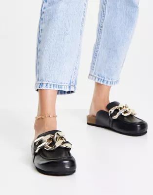 Steve Madden Study leather slip on clog with chunky gold chain | ASOS (Global)