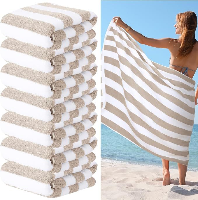 EBOOT 7 Pieces 100% Cotton Pool Beach Towels 30 x 70 Inch Cabana Stripe Beach Towels Oversized Ba... | Amazon (US)