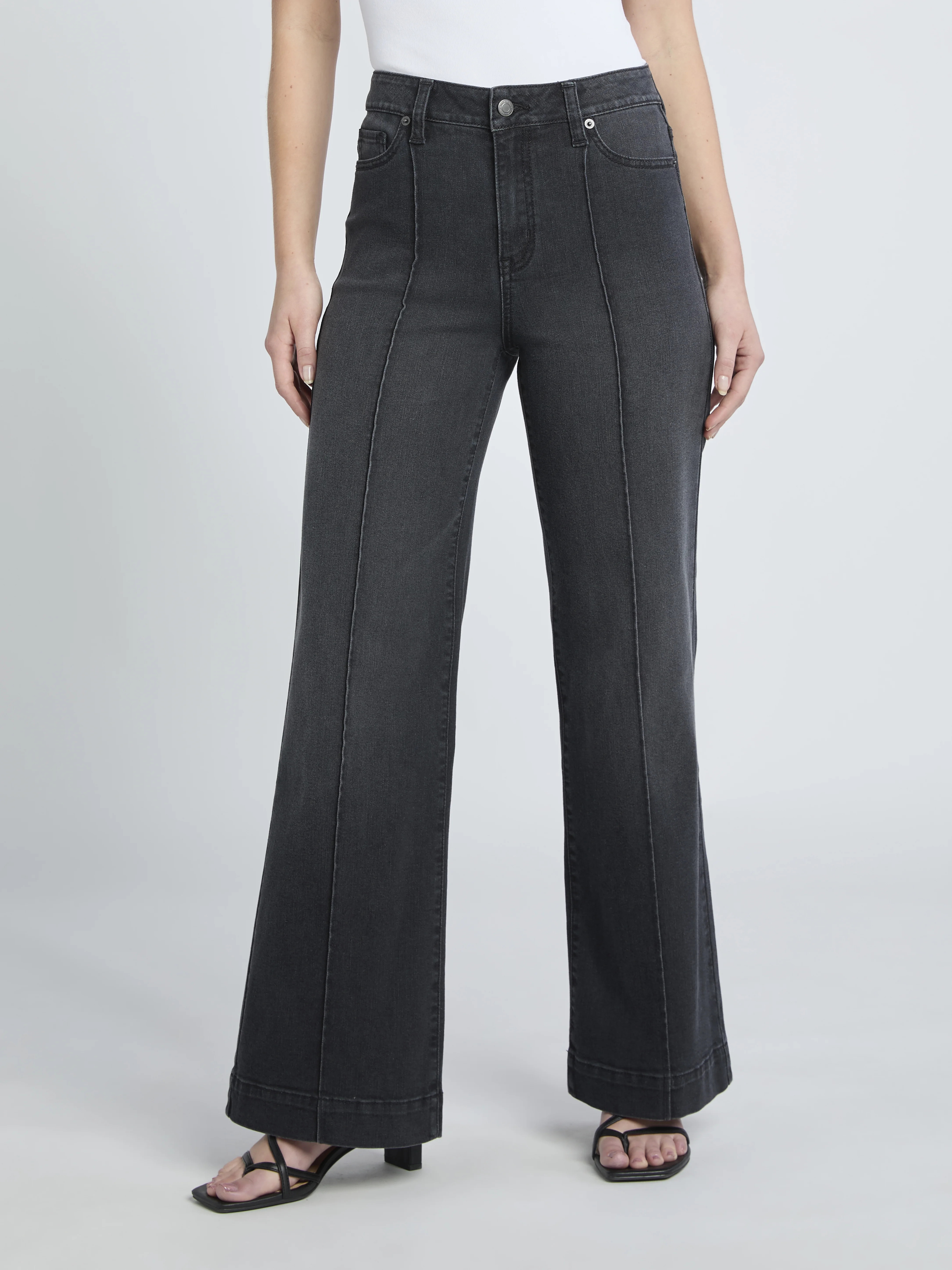 Time and Tru Women's Wide Leg Jeans with Seam Details, Available in Regular, Short, Long Inseams,... | Walmart (US)