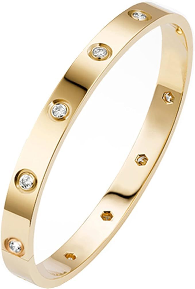 PDWZNBA 18K Gold Plated Love Friendship Bracelet with Cubic Zirconia Stones Bangle Cuff Best Gift... | Amazon (US)