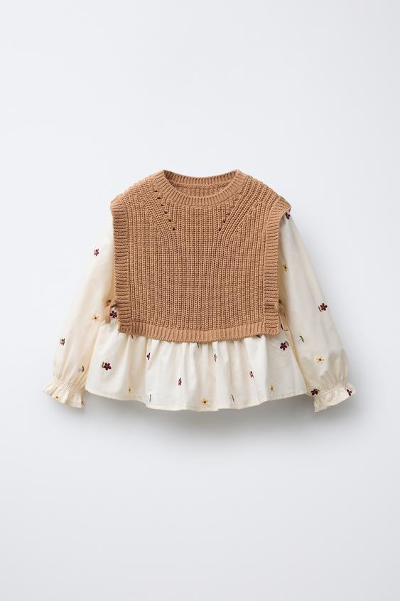 FLORAL EMBROIDERY SHIRT WITH KNIT VEST | Zara Canada