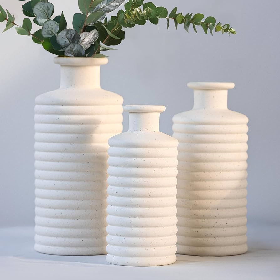 Ceramic Vase Set, Cream White Vases Home Decor, Boho Rustic Farmhouse Vase for Pampas Grass Fresh... | Amazon (US)
