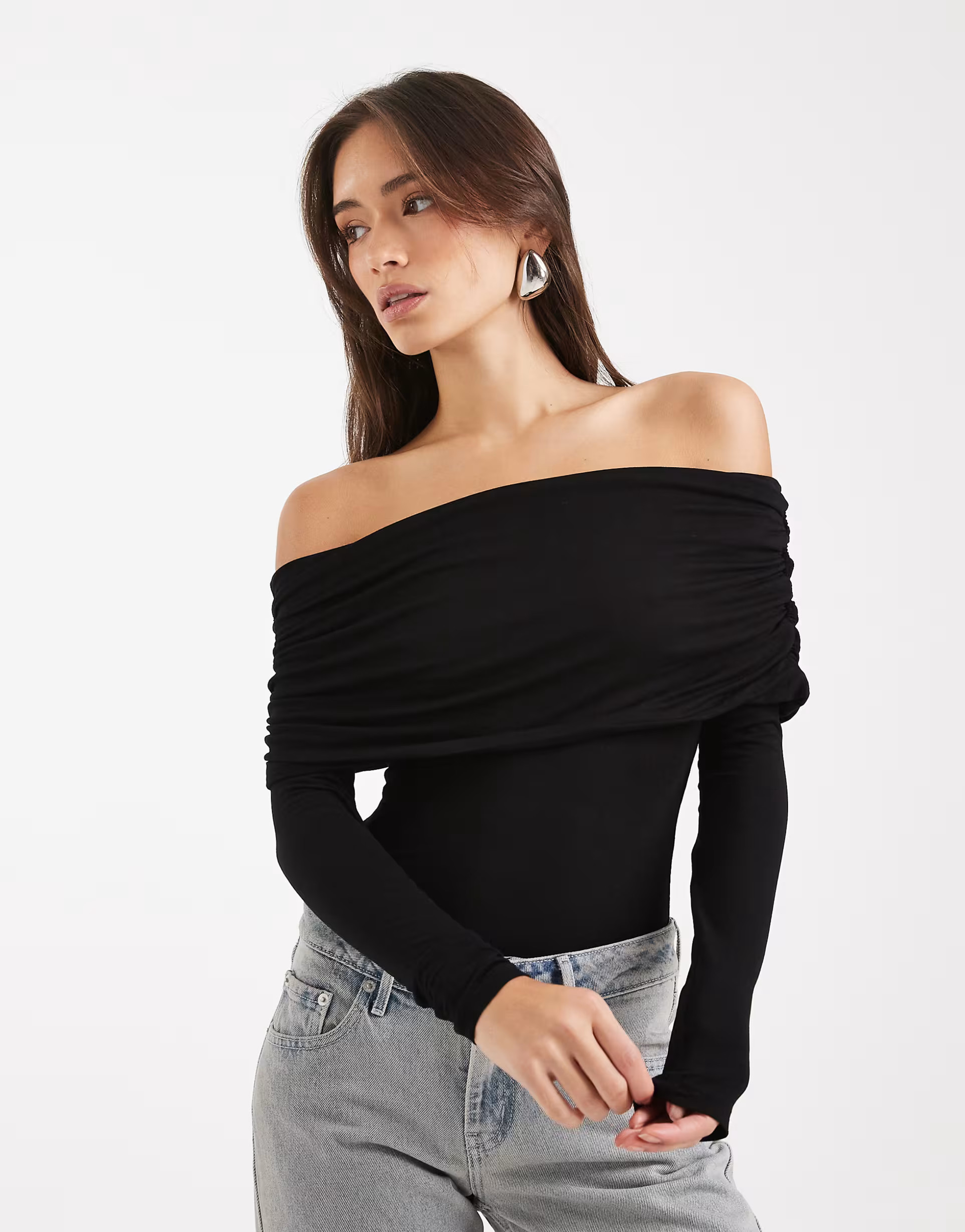 Miss Selfridge asym bardot bodysuit in black | ASOS (Global)