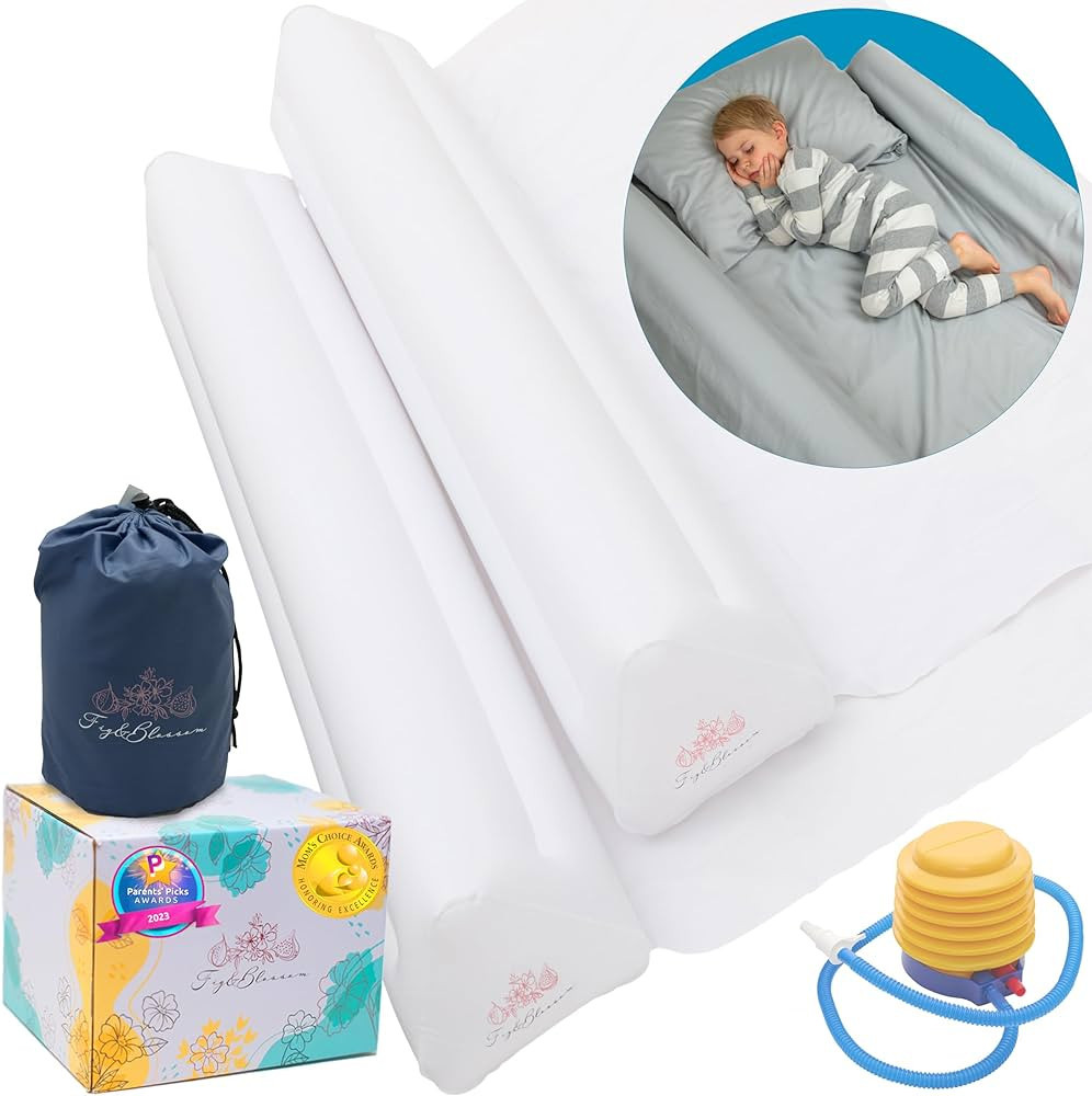 [2-Pack] Inflatable Bed Rail with pump for Toddlers + Kids - Made w/NON-TOXIC TPU Travel Bed Bump... | Amazon (US)