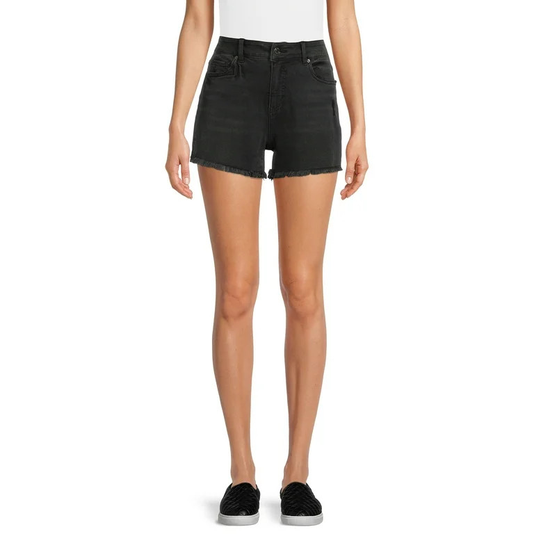 Time and Tru Women's High Rise Frayed Hem Denim Short | Walmart (US)