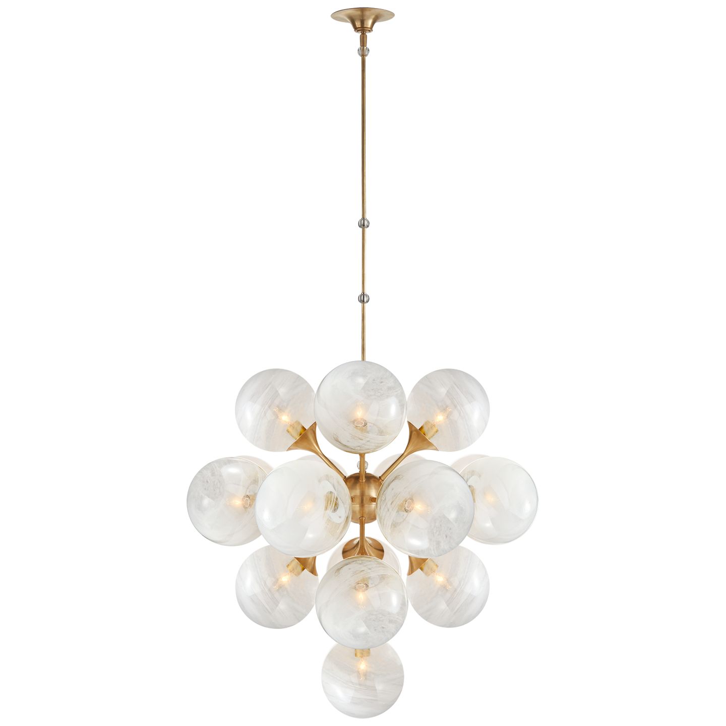 Cristol Large Tiered Chandelier in Hand-Rubbed Antique Brass with White Strie Glass | Visual Comfort