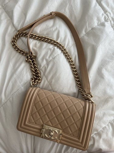 Chanel Small Boy Bag Beige CalfSkin shiny light gold Hardware | eBay US