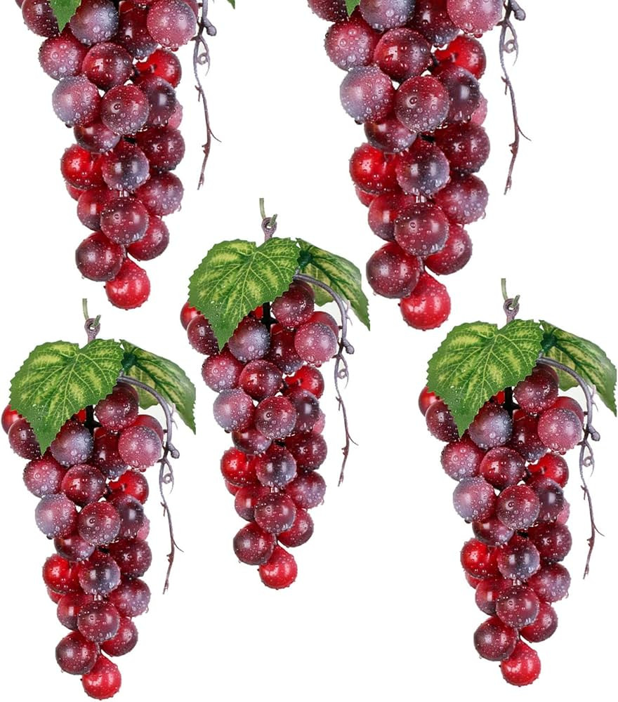 5pcs Red Simulation Grapes Bunches Lifelike Artificial Grapes Fake Grape Bundle for Vines Decorat... | Amazon (US)