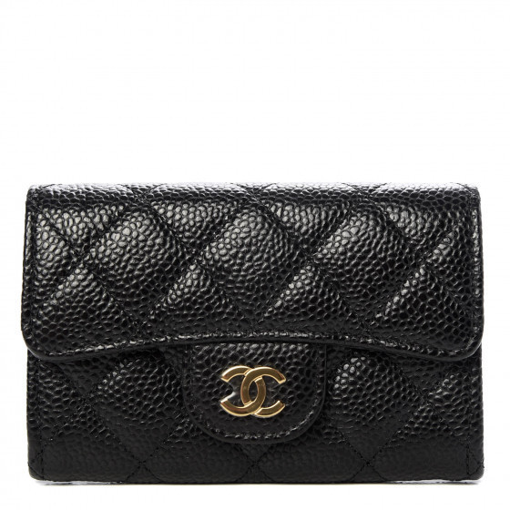 CHANEL Caviar Quilted Flap Card Holder Wallet Black | Fashionphile
