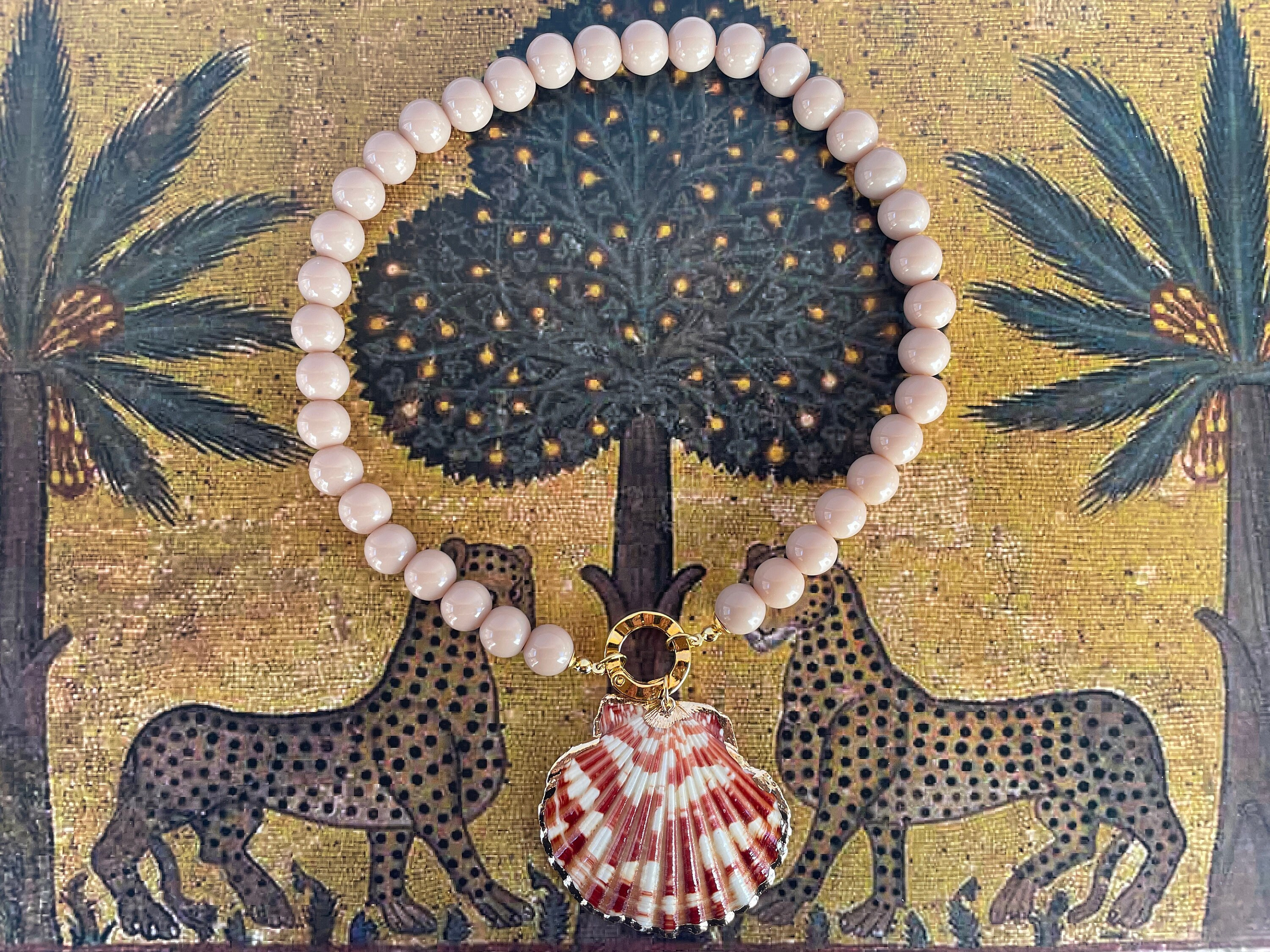 12 Mm Big Beige Beaded Necklace, Oversize Beads Statement Necklace, Unisex Necklace, High Quality... | Etsy (US)