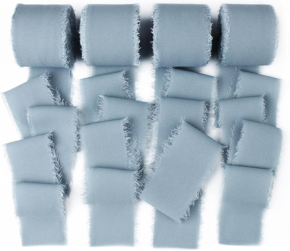 Dusty Blue Ribbon Dusty Blue Chiffon Ribbon 1.5 Inch x 40Yd Boho Frayed Ribbon Handmade Fringe Ch... | Amazon (US)