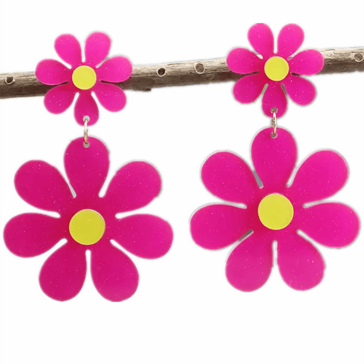 1 Pair Vacation Style Acrylic Fluorescent Color Block Sunflower Pendant Earrings, Suitable For Women Daily Wear | SHEIN